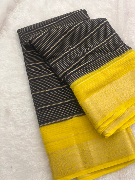 Striped Contrast Semi Mysore Silk