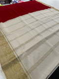Red x White 120 GSM Mysore Crepe Silk Saree - AU8