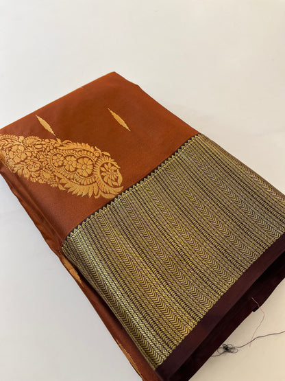 Rust orange x deep wine semi Pattu saree