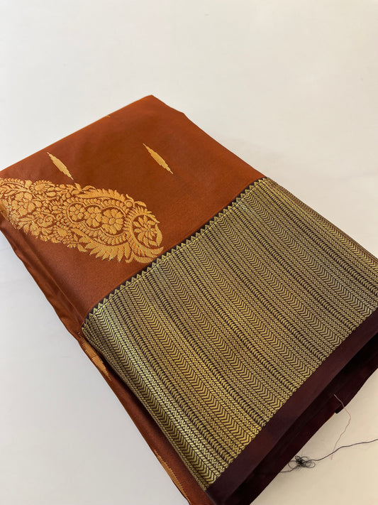 Rust orange x deep wine semi Pattu saree