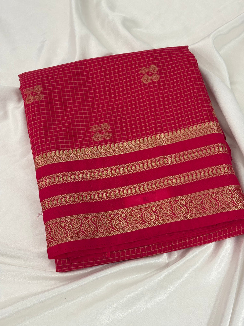Pink Semi Mysore Silk Checks Saree with Butta - AU13