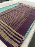 Semi Crepe Checks Saree - Pastel Blue x Purple AU25