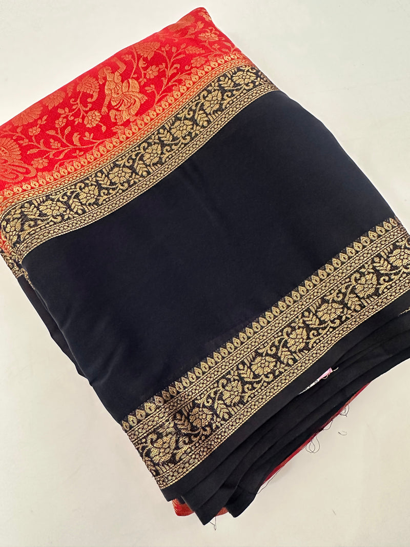 Red x Black Banarasi Crape Brocade(PreBooking Only) 7-10 Days Shipment.