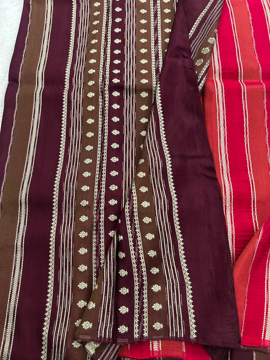 DESIGNER PARTYWEAR SAREE WITH CONTRAST BLOUSE-WINE X RED