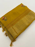 Pure Tussar Silk With Katha Work and Embroidery Buttas in Premium Finishing🦋 🌹-JU16