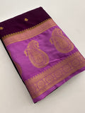 Vintage Semi Crepe Silk Saree with contrast butti blouse and mango border-Au15