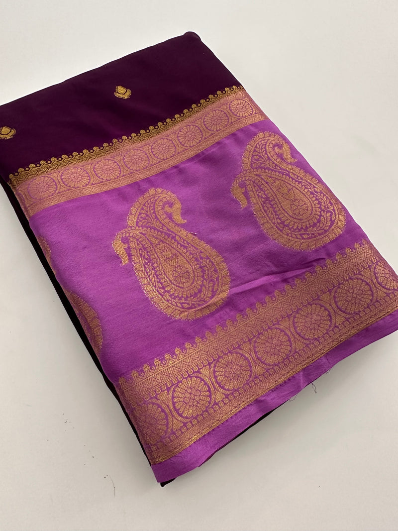 Vintage Semi Crepe Silk Saree with contrast butti blouse and mango border-Au15
