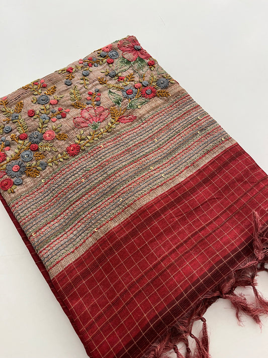 Linen Tussar designer saree