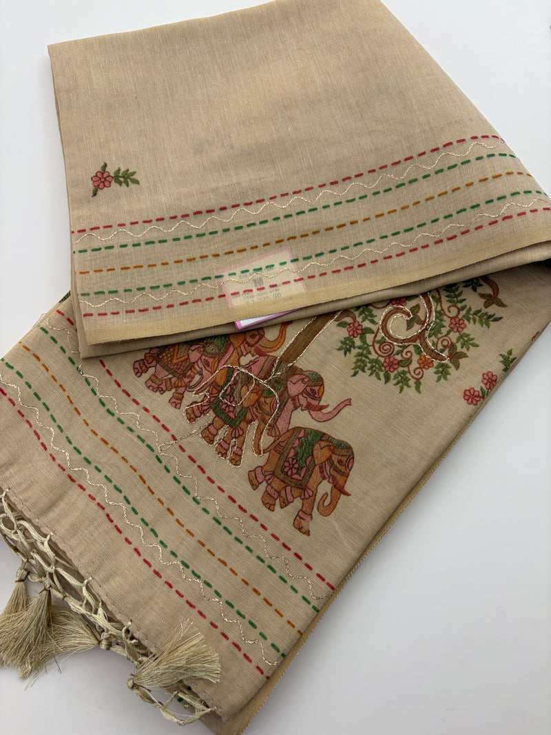 Tussar Katha Work Fancy Saree-Au10