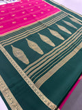 Rani Pink x Bottle Green 120 GSM Mysore Crepe Silk Saree - AU8
