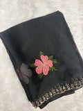 Black X Rani Pink Glass work organza sarees-1401