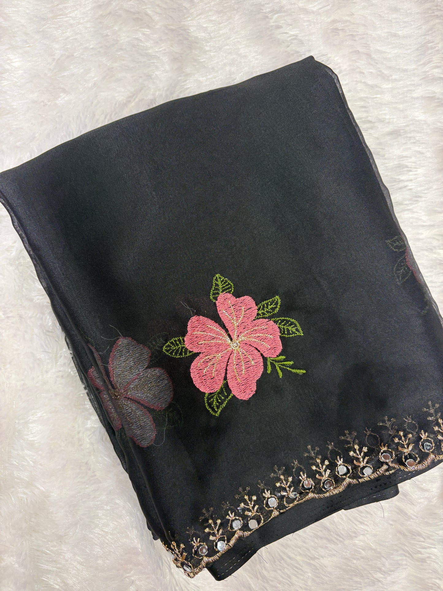 Black X Rani Pink Glass work organza sarees-1401