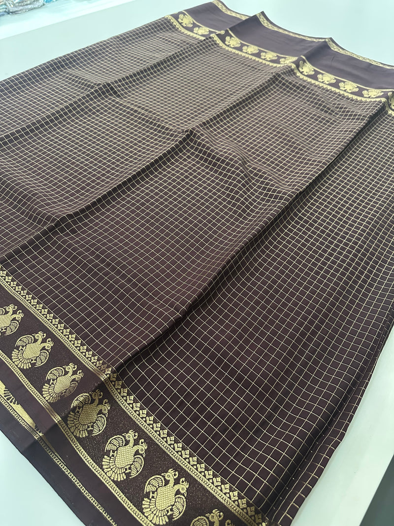 Fancy Checks Crape Silk Saree -M30