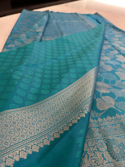 Rama Blue Soft Kanjeevaram Styles Zari Designer Saree