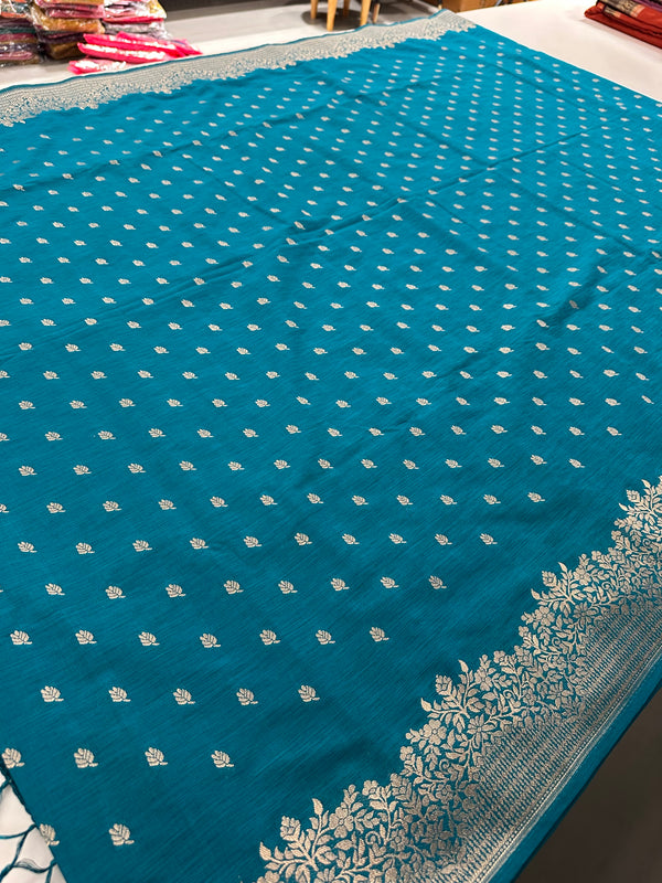 Venkatagiri fancy soft Linen Cotton sarees with self blouse and fancy Border and Butties all over 🌹-AU9