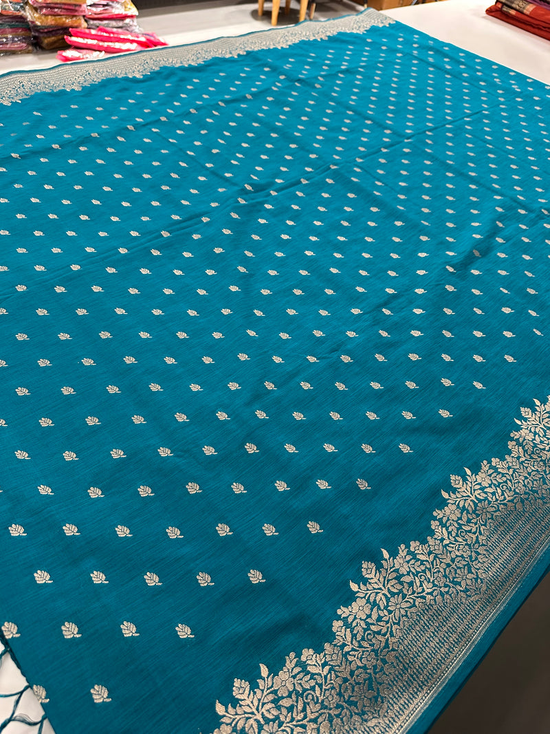 Venkatagiri fancy soft Linen Cotton sarees with self blouse and fancy Border and Butties all over 🌹-AU9