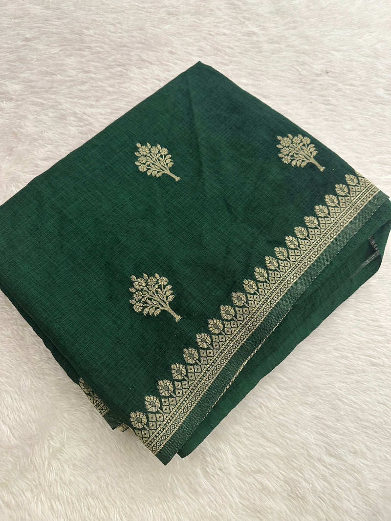 Green Linen Heritage Designer Saree with Butta - AU18