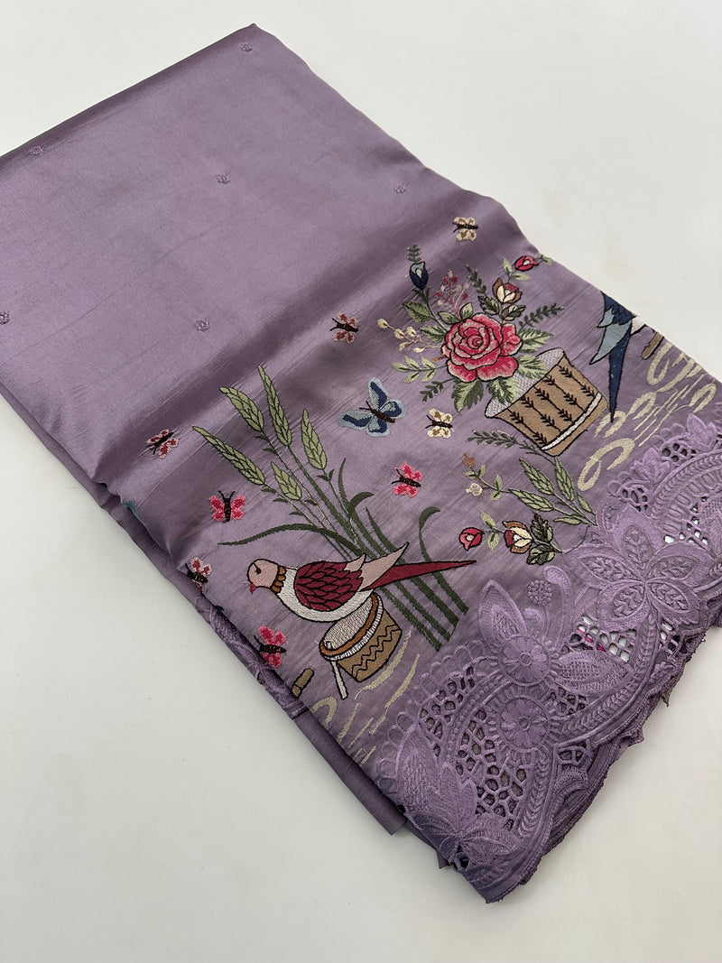 Cut Work Designer Full Embroidery Work Pure Tussar-J20