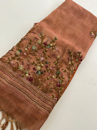 Linen Embroidery Fancy Saree