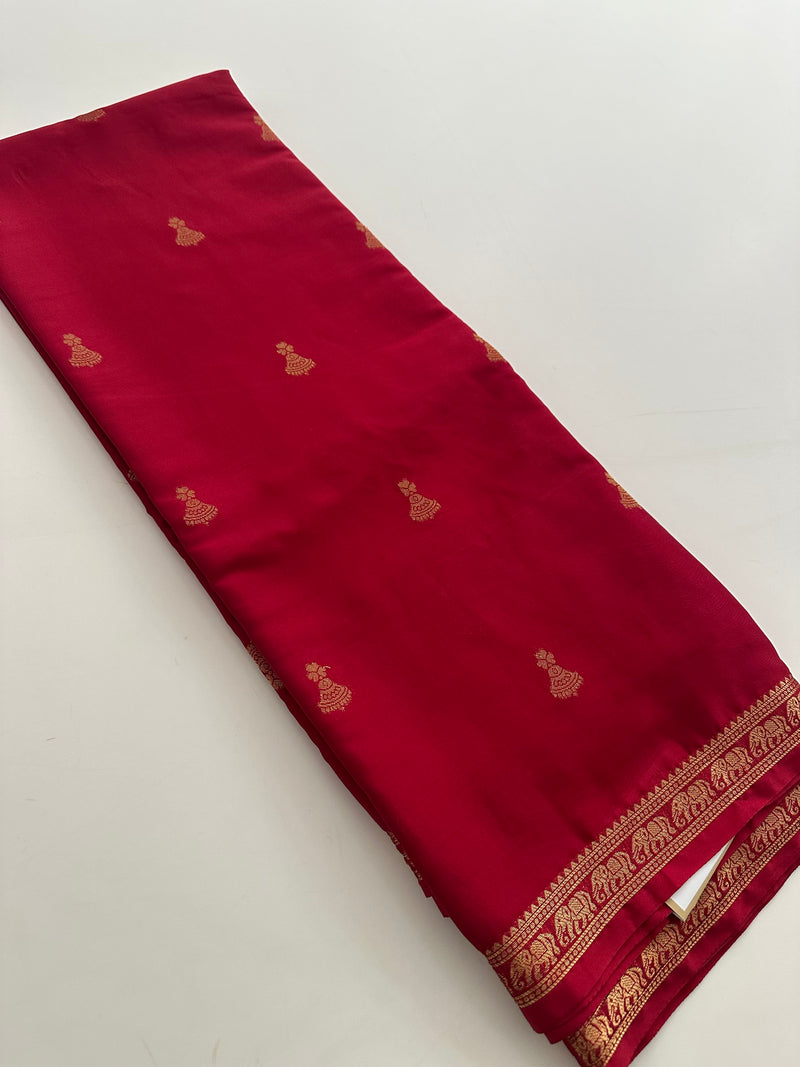 Semi Mysore Silk Small Border Jhumki Buttas - Red - AU27