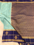 Semi Crepe Silk Saree - Sky Blue x Navy Blue (J29)