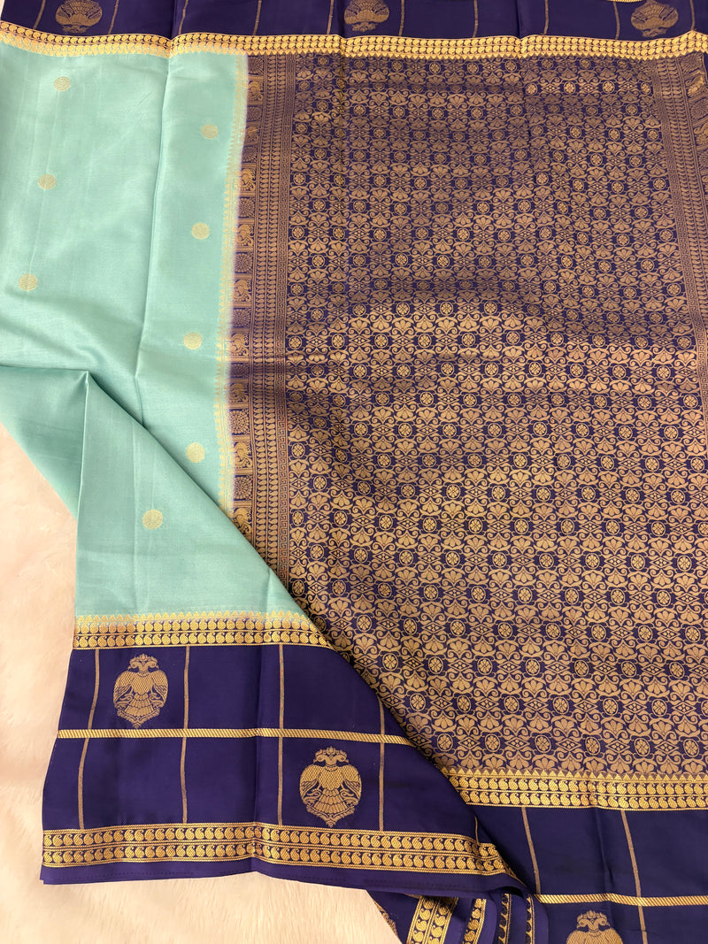 Semi Crepe Silk Saree - Sky Blue x Navy Blue (J29)