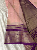 JU18 - Baby Pink X Purple Checks Semi Silk Saree