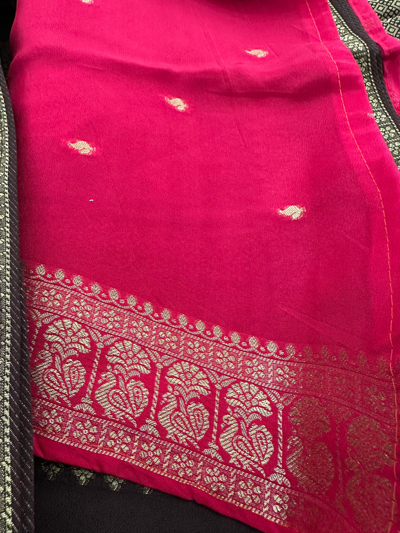 Brown x Pink Tussar Designer Saree with Mango Butta All Over JU24