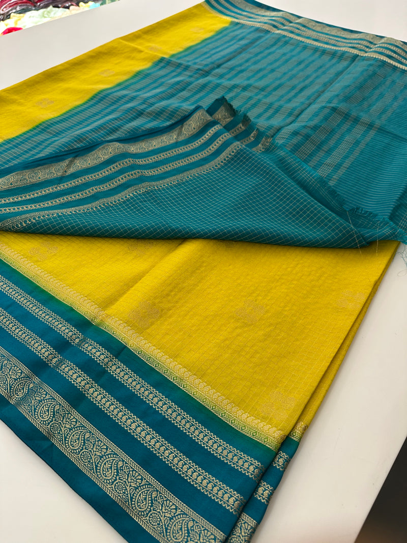 Semi Mysore Silk Checks Saree with Butta-AU16