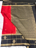 Semi Crepe Silk Saree - Red x Black (J29)