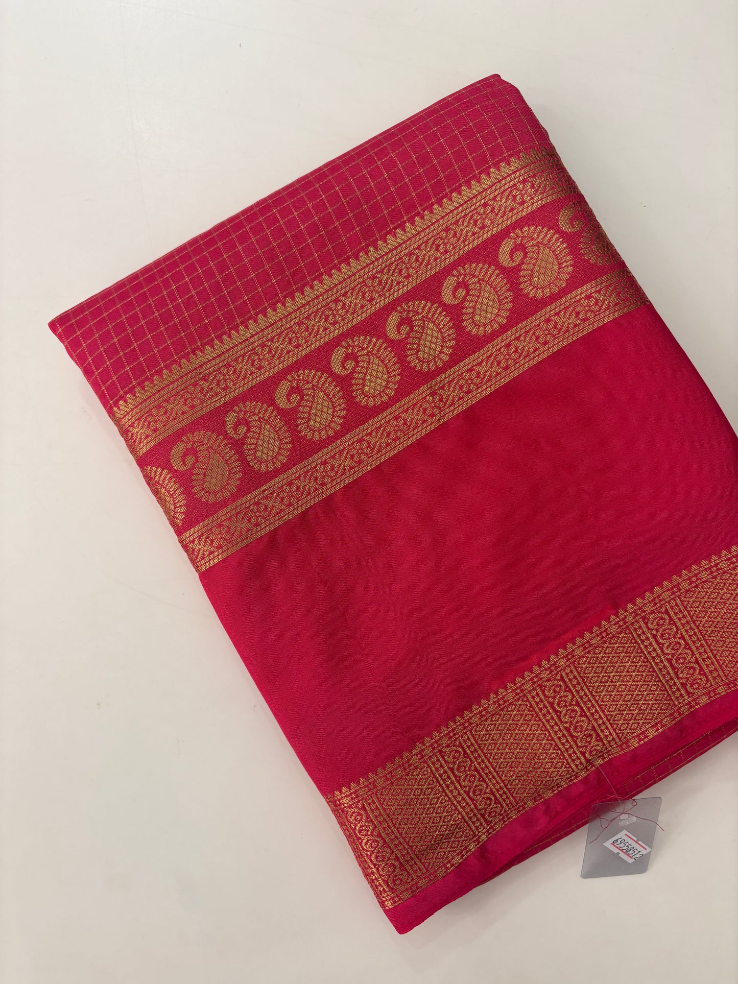 BENTEX BORDER SELF CHEX SEMI CREPE SILK SAREE-PINK