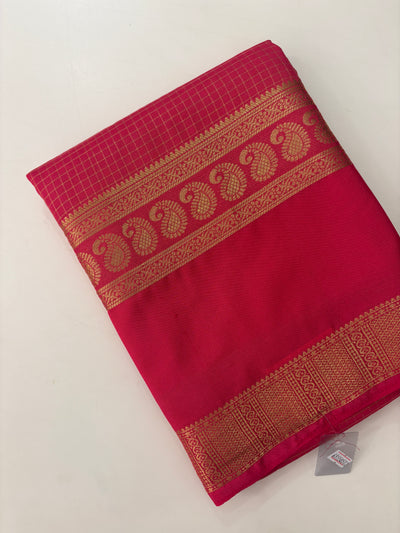 BENTEX BORDER SELF CHEX SEMI CREPE SILK SAREE-PINK