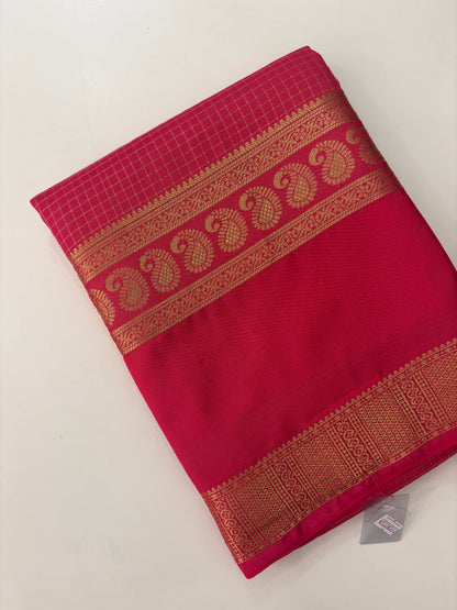 BENTEX BORDER SELF CHEX SEMI CREPE SILK SAREE-PINK