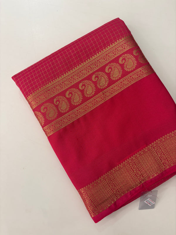 BENTEX BORDER SELF CHEX SEMI CREPE SILK SAREE-PINK