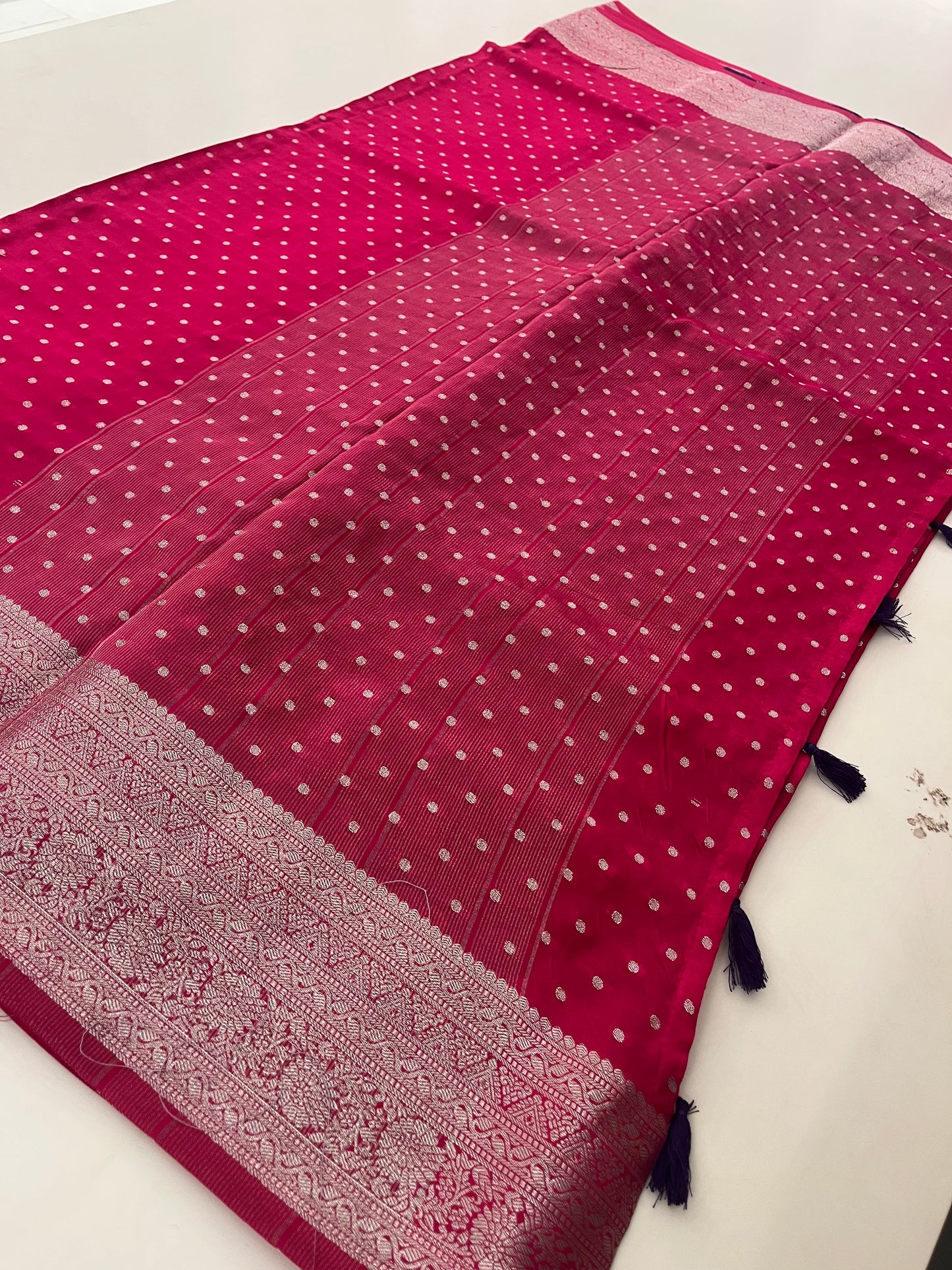 Banarsi Crape Silver Butties