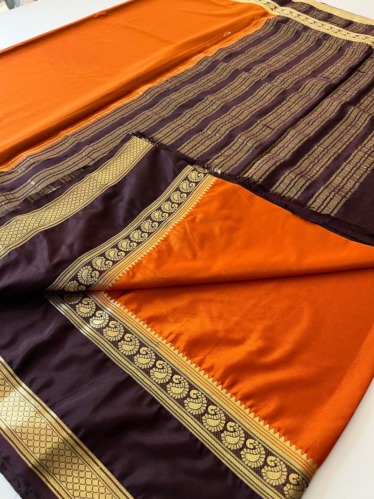 Rust orange x brown crape silk