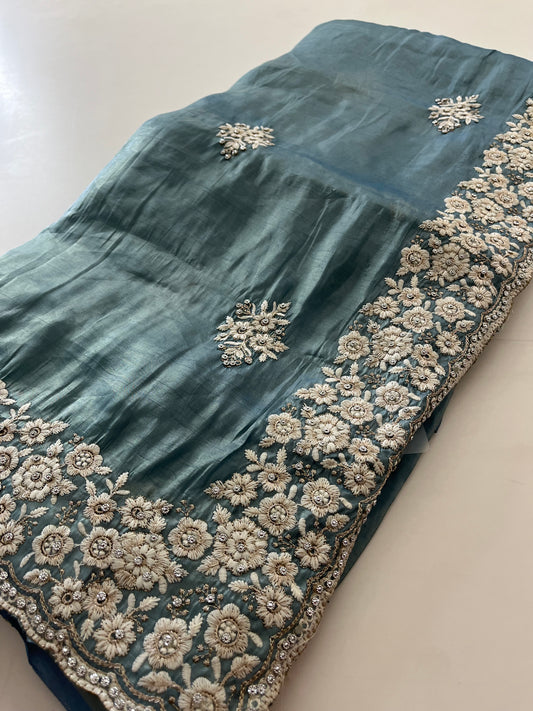 Soft organza fancy embroidery work