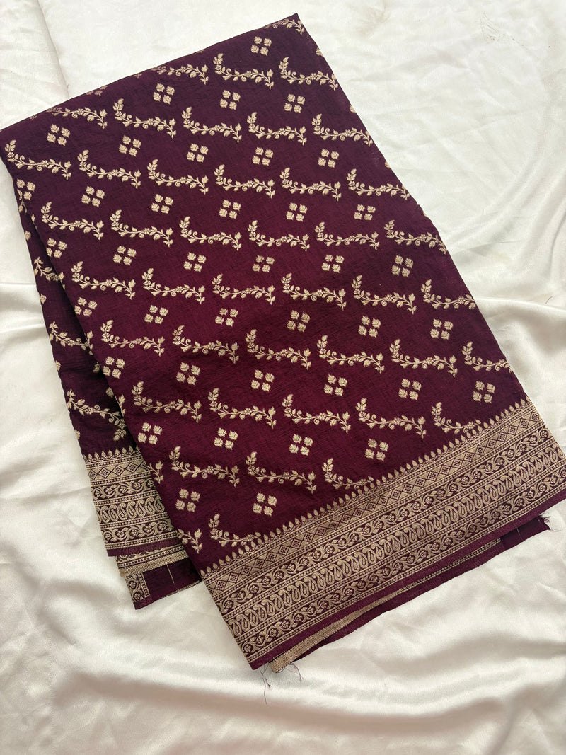 Rust Heritage Linen Designer Saree with Butta Design 🌹-AU2