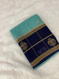 Semi Crepe Silk Saree - Sky Blue x Navy Blue (J29)