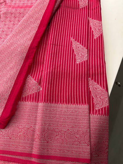 Rani Pink silver linen cotton saree-DC712