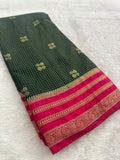 Semi Crepe Checks Saree - Green x Pink AU25