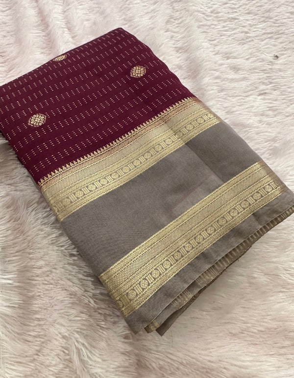 Chiffon Dyed Saree in Beautiful Beetroot X Grey Combo❤️-JU23