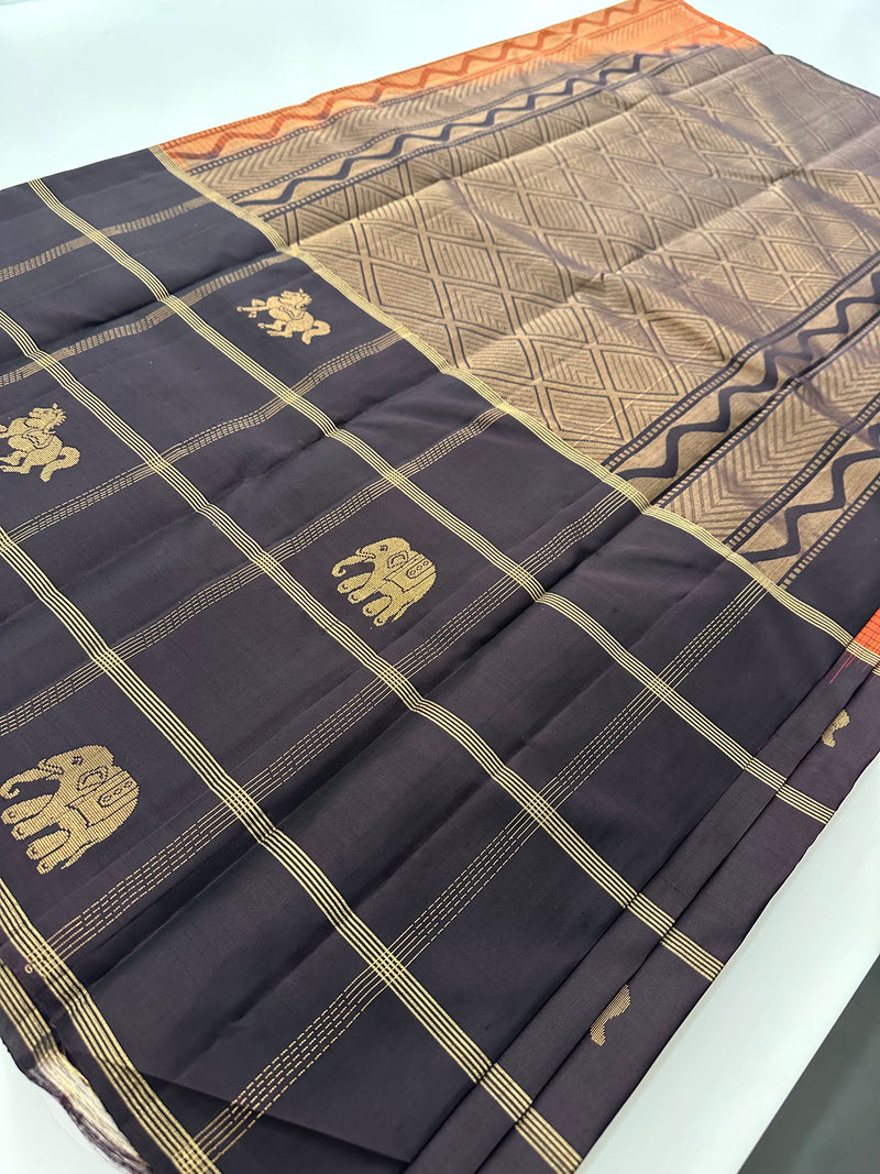 Designer Pure Kanchi Silk Orange x Brown -AU4