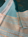 JU18 - Peacock Blue X Pastel Blue Checks Semi Silk Saree