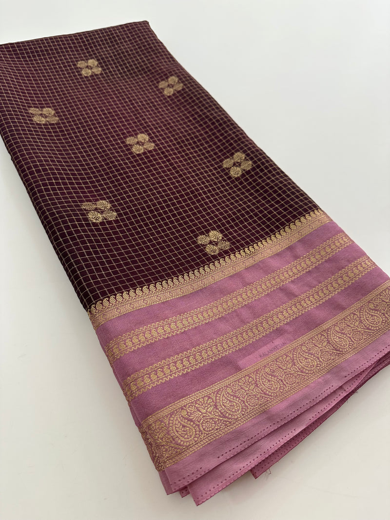Semi Mysore Silk Checks Saree with Butta-AU16