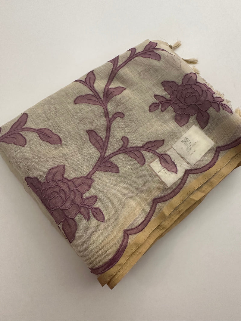 Appliqué work linen sarees🌹 -AU5