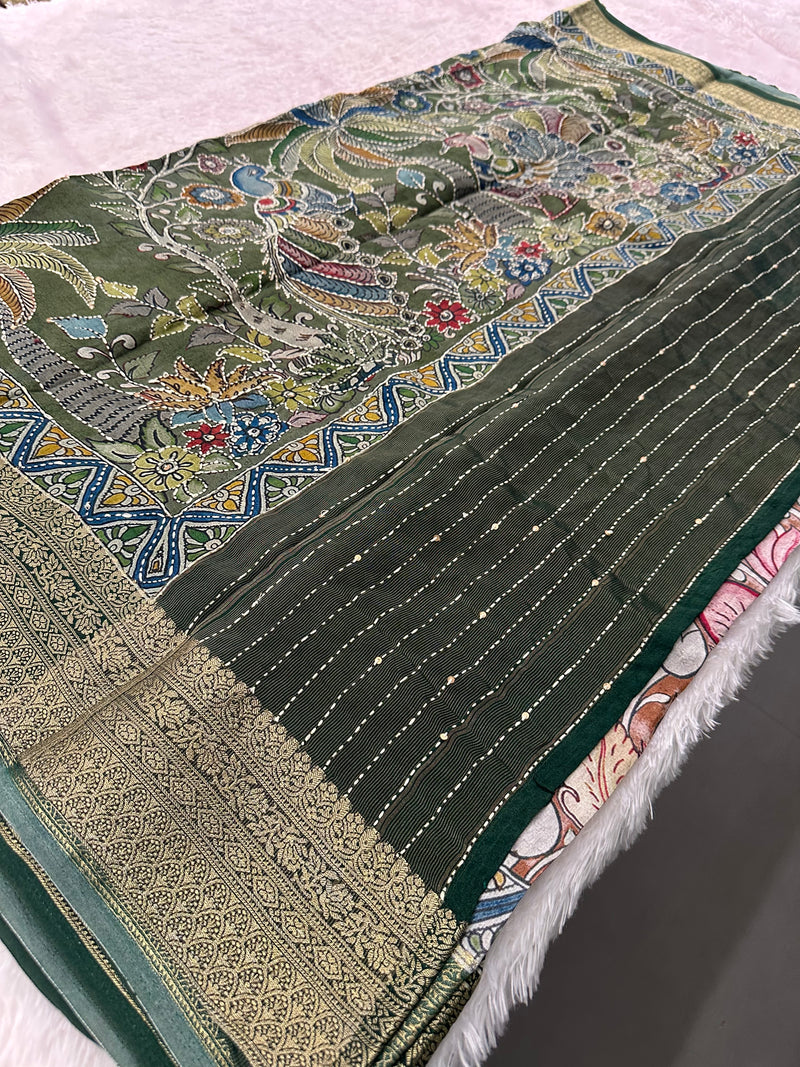 Katha Work Pure Chanderi Mul Saree🔥❣️-JU11