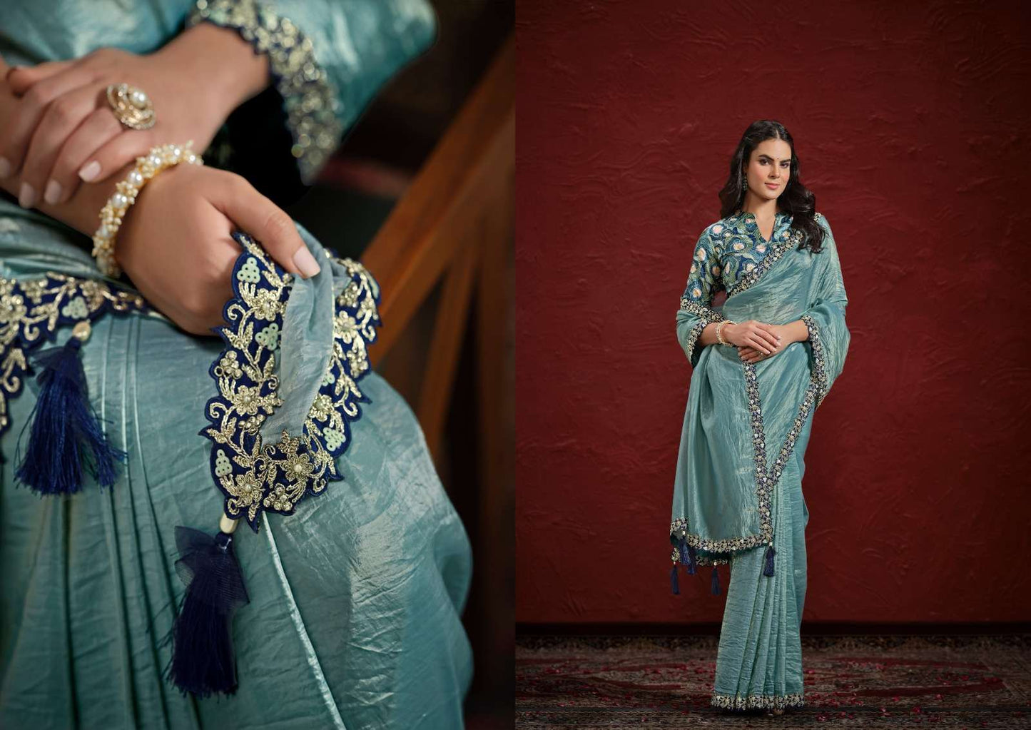 Sky blue designer crinkle saree-DC16