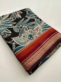 Soft Lightweight Printed Cotton Saree - Black Floral Design - AU27