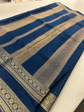 Banarasi crêpe sarees with contrast blouse piece🌹 comes in rich border and small Checks -AU6
